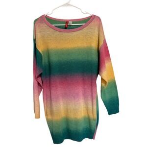 H&M Divided Womens Rainbow Ombre Oversized Knit Sweater Pink Yellow Green Size 6